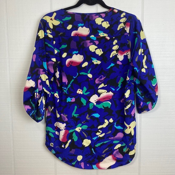 Yumi Kim Button Up 3/4 Sleeve Blouse Top Blue Multicolor Abstract Pattern XS - Picture 2 of 6